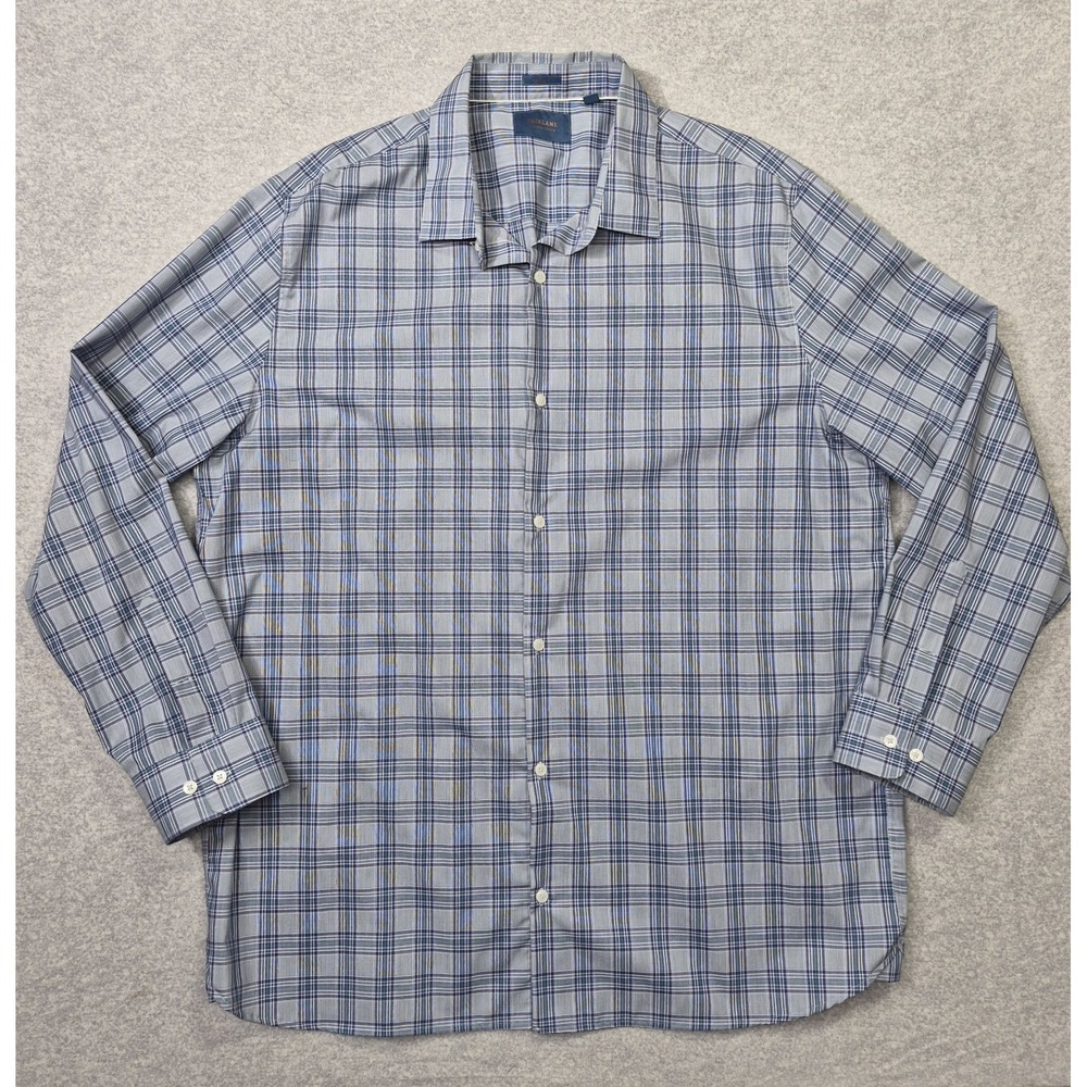 Fairlane 24/7 Mens XXL Blue Plaid Shirt Non Iron Stretch Long Sleeve Business